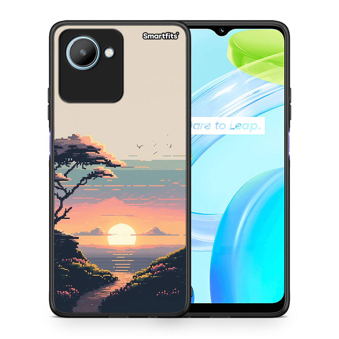 Θήκη Realme C30 Pixel Sunset από τη Smartfits με σχέδιο στο πίσω μέρος και μαύρο περίβλημα | Realme C30 Pixel Sunset Case with Colorful Back and Black Bezels