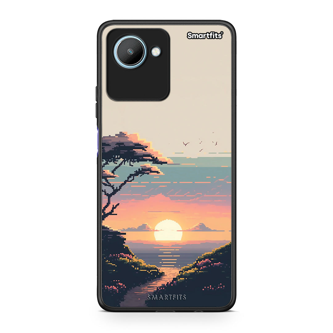 Θήκη Realme C30 Pixel Sunset από τη Smartfits με σχέδιο στο πίσω μέρος και μαύρο περίβλημα | Realme C30 Pixel Sunset Case with Colorful Back and Black Bezels