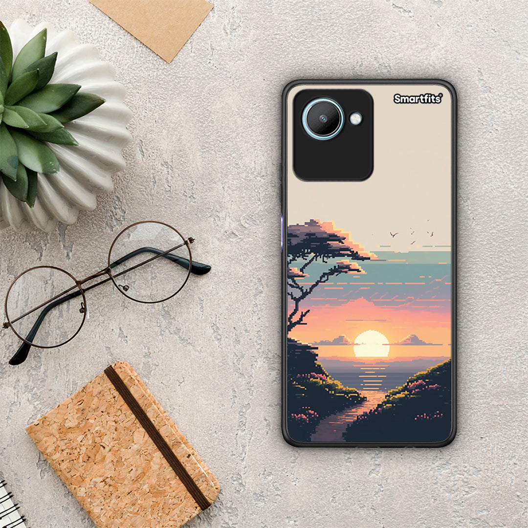 Θήκη Realme C30 Pixel Sunset από τη Smartfits με σχέδιο στο πίσω μέρος και μαύρο περίβλημα | Realme C30 Pixel Sunset Case with Colorful Back and Black Bezels