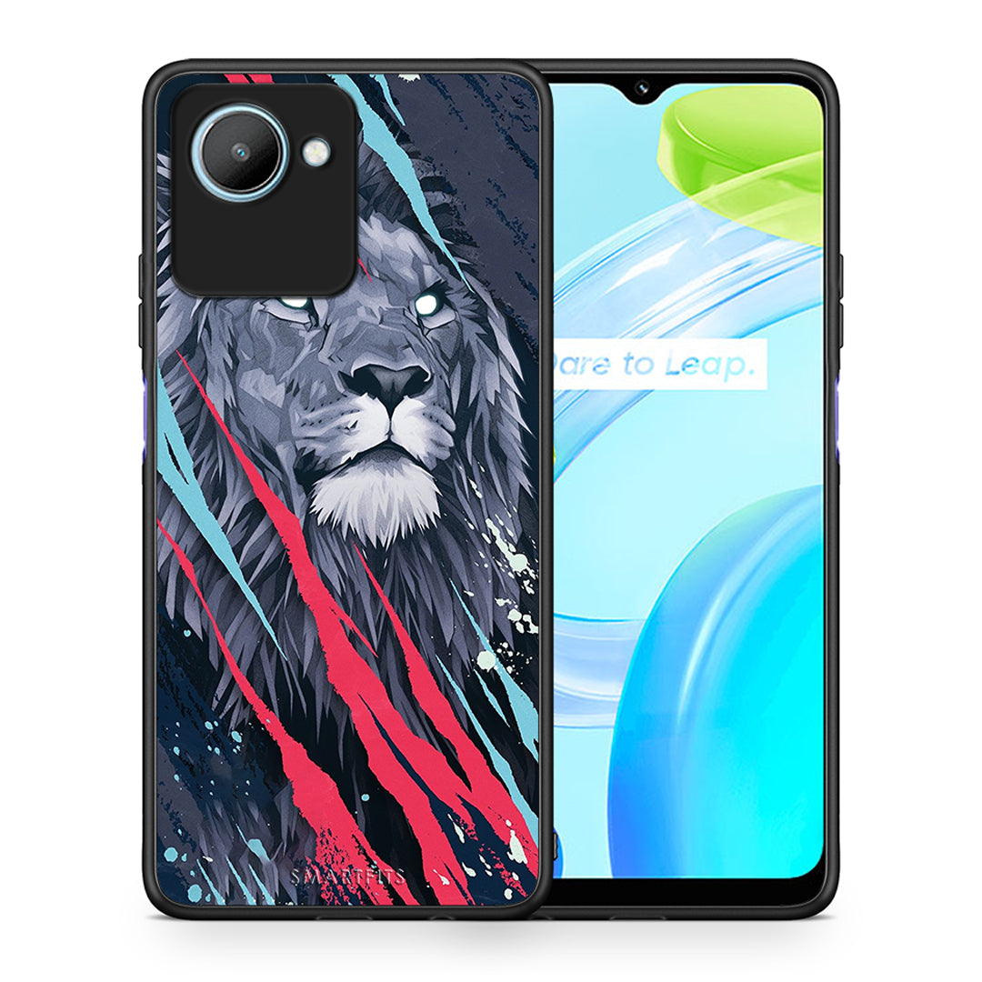 Θήκη Realme C30 PopArt Lion Designer από τη Smartfits με σχέδιο στο πίσω μέρος και μαύρο περίβλημα | Realme C30 PopArt Lion Designer Case with Colorful Back and Black Bezels