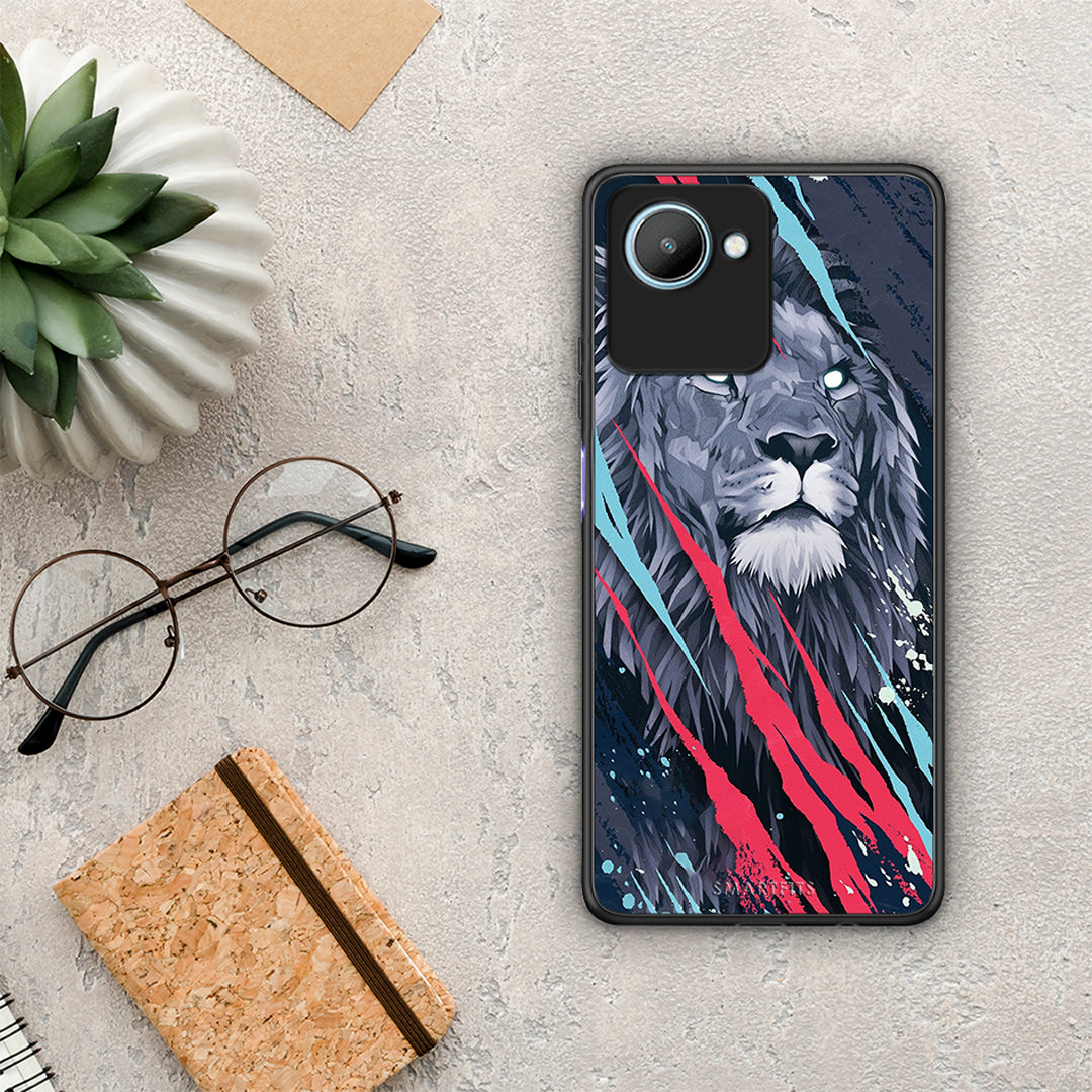 Θήκη Realme C30 PopArt Lion Designer από τη Smartfits με σχέδιο στο πίσω μέρος και μαύρο περίβλημα | Realme C30 PopArt Lion Designer Case with Colorful Back and Black Bezels