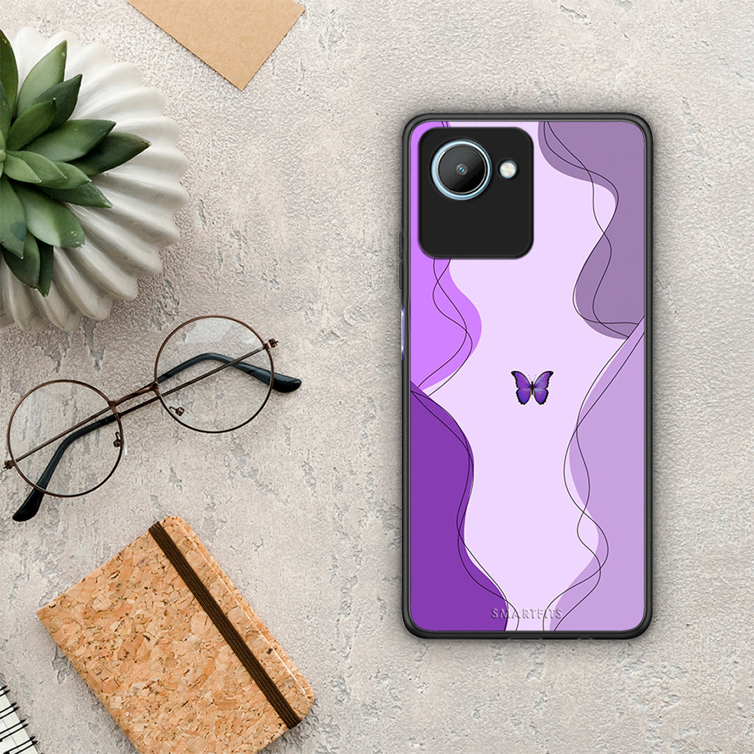 Θήκη Realme C30 Purple Mariposa από τη Smartfits με σχέδιο στο πίσω μέρος και μαύρο περίβλημα | Realme C30 Purple Mariposa Case with Colorful Back and Black Bezels