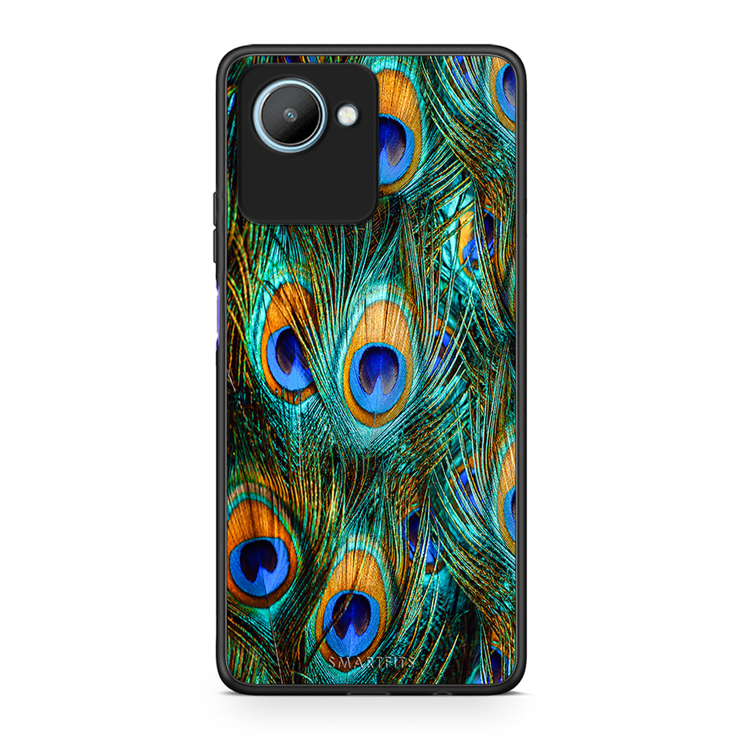 Θήκη Realme C30 Real Peacock Feathers από τη Smartfits με σχέδιο στο πίσω μέρος και μαύρο περίβλημα | Realme C30 Real Peacock Feathers Case with Colorful Back and Black Bezels