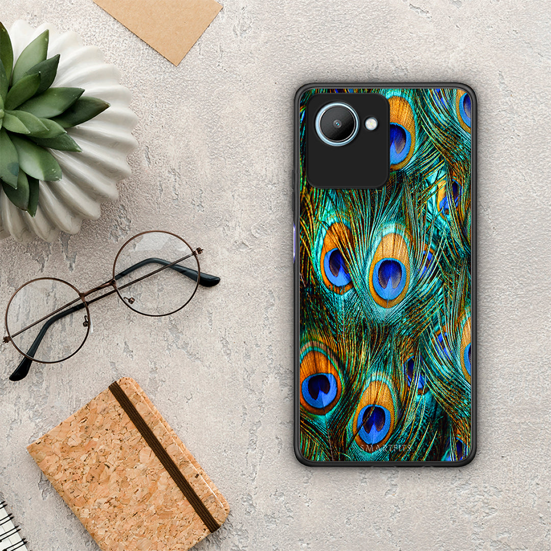 Θήκη Realme C30 Real Peacock Feathers από τη Smartfits με σχέδιο στο πίσω μέρος και μαύρο περίβλημα | Realme C30 Real Peacock Feathers Case with Colorful Back and Black Bezels