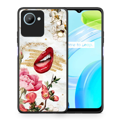 Θήκη Realme C30 Red Lips από τη Smartfits με σχέδιο στο πίσω μέρος και μαύρο περίβλημα | Realme C30 Red Lips Case with Colorful Back and Black Bezels