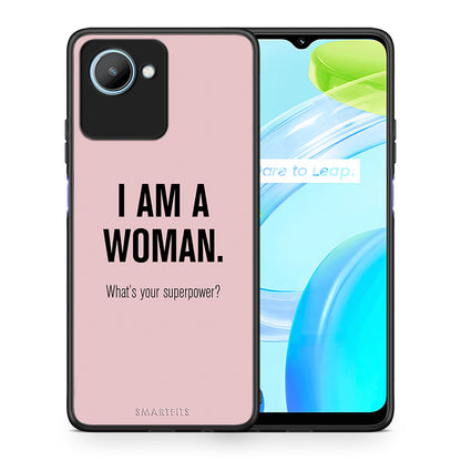 Θήκη Realme C30 Superpower Woman από τη Smartfits με σχέδιο στο πίσω μέρος και μαύρο περίβλημα | Realme C30 Superpower Woman Case with Colorful Back and Black Bezels