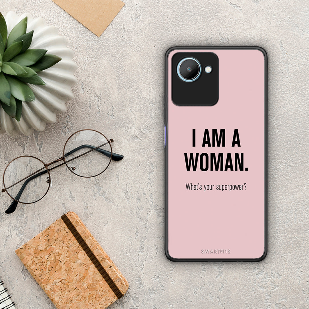 Θήκη Realme C30 Superpower Woman από τη Smartfits με σχέδιο στο πίσω μέρος και μαύρο περίβλημα | Realme C30 Superpower Woman Case with Colorful Back and Black Bezels