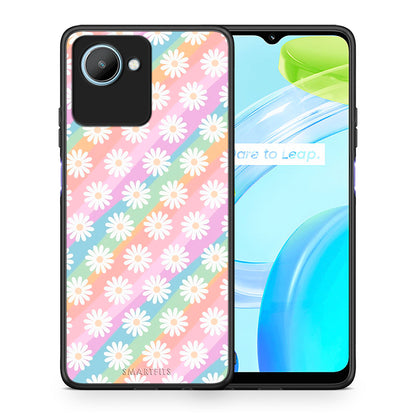 Θήκη Realme C30 White Daisies από τη Smartfits με σχέδιο στο πίσω μέρος και μαύρο περίβλημα | Realme C30 White Daisies Case with Colorful Back and Black Bezels