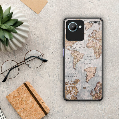 Θήκη Realme C30 World Map από τη Smartfits με σχέδιο στο πίσω μέρος και μαύρο περίβλημα | Realme C30 World Map Case with Colorful Back and Black Bezels