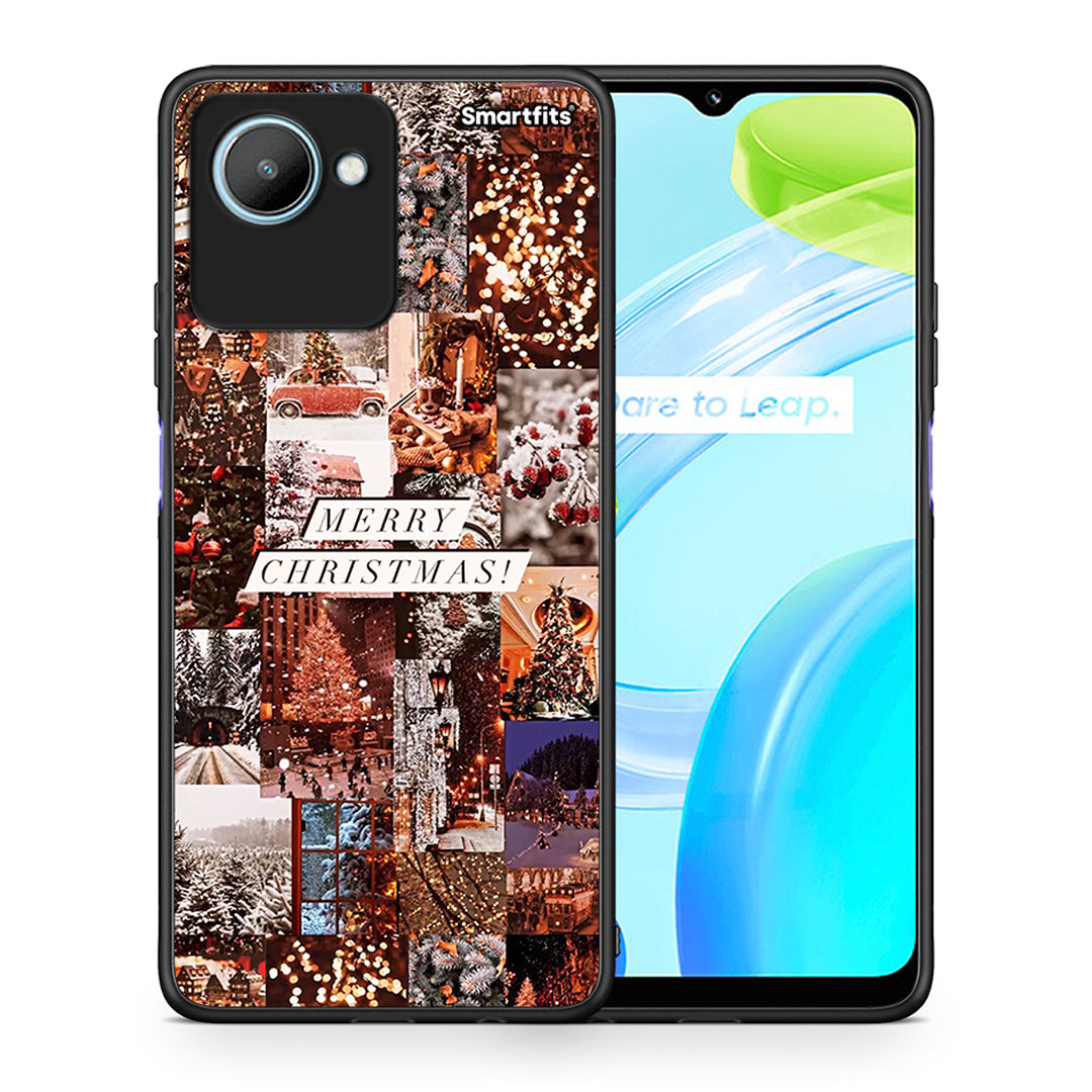 Θήκη Realme C30 Xmas Collage από τη Smartfits με σχέδιο στο πίσω μέρος και μαύρο περίβλημα | Realme C30 Xmas Collage Case with Colorful Back and Black Bezels