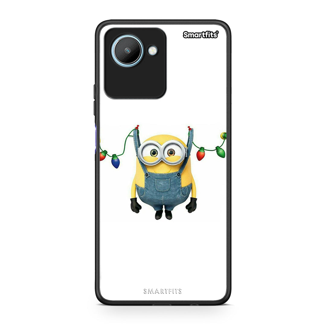 Θήκη Realme C30 Xmas Minion Lights από τη Smartfits με σχέδιο στο πίσω μέρος και μαύρο περίβλημα | Realme C30 Xmas Minion Lights Case with Colorful Back and Black Bezels