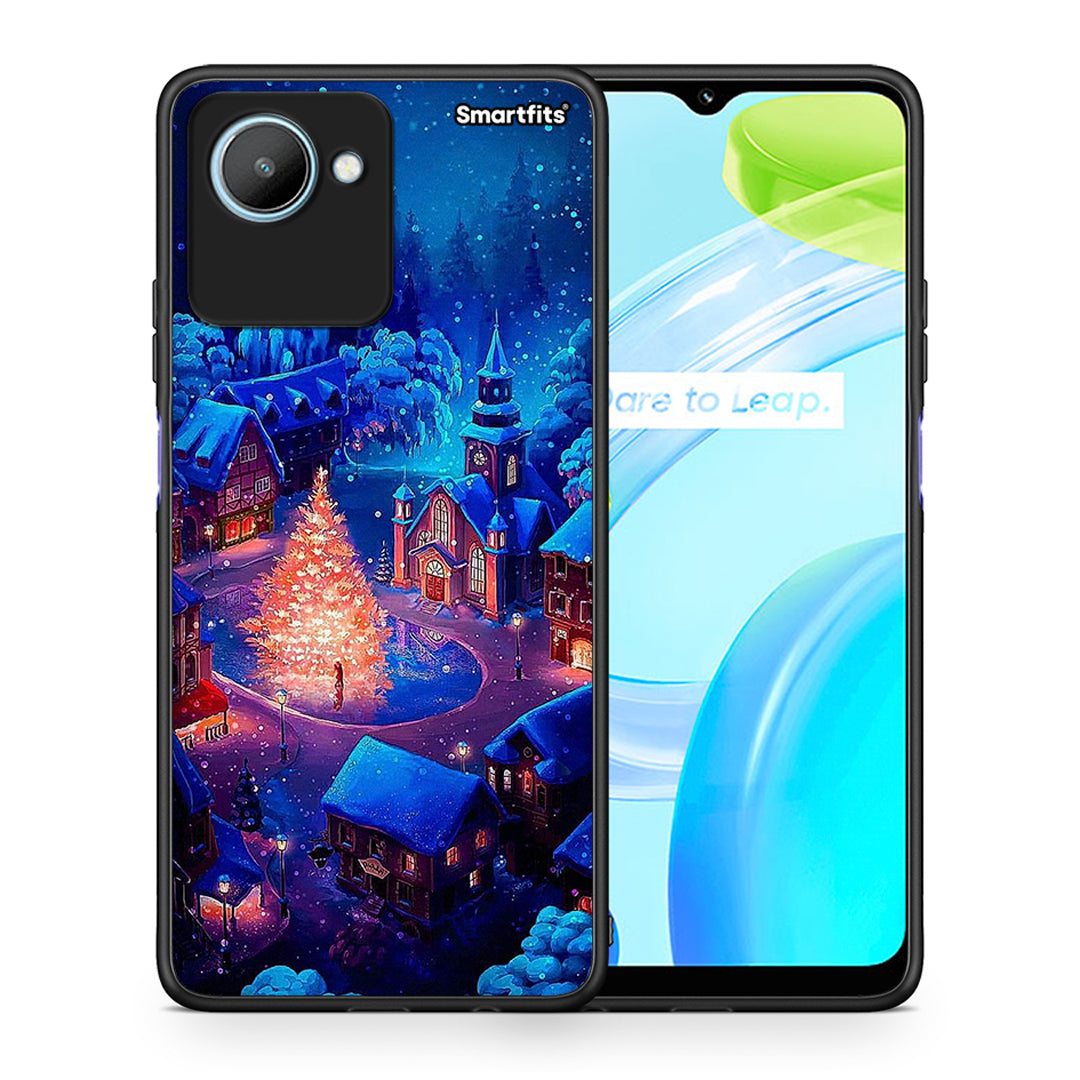 Θήκη Realme C30 Xmas Village από τη Smartfits με σχέδιο στο πίσω μέρος και μαύρο περίβλημα | Realme C30 Xmas Village Case with Colorful Back and Black Bezels