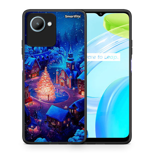 Θήκη Realme C30 Xmas Village από τη Smartfits με σχέδιο στο πίσω μέρος και μαύρο περίβλημα | Realme C30 Xmas Village Case with Colorful Back and Black Bezels