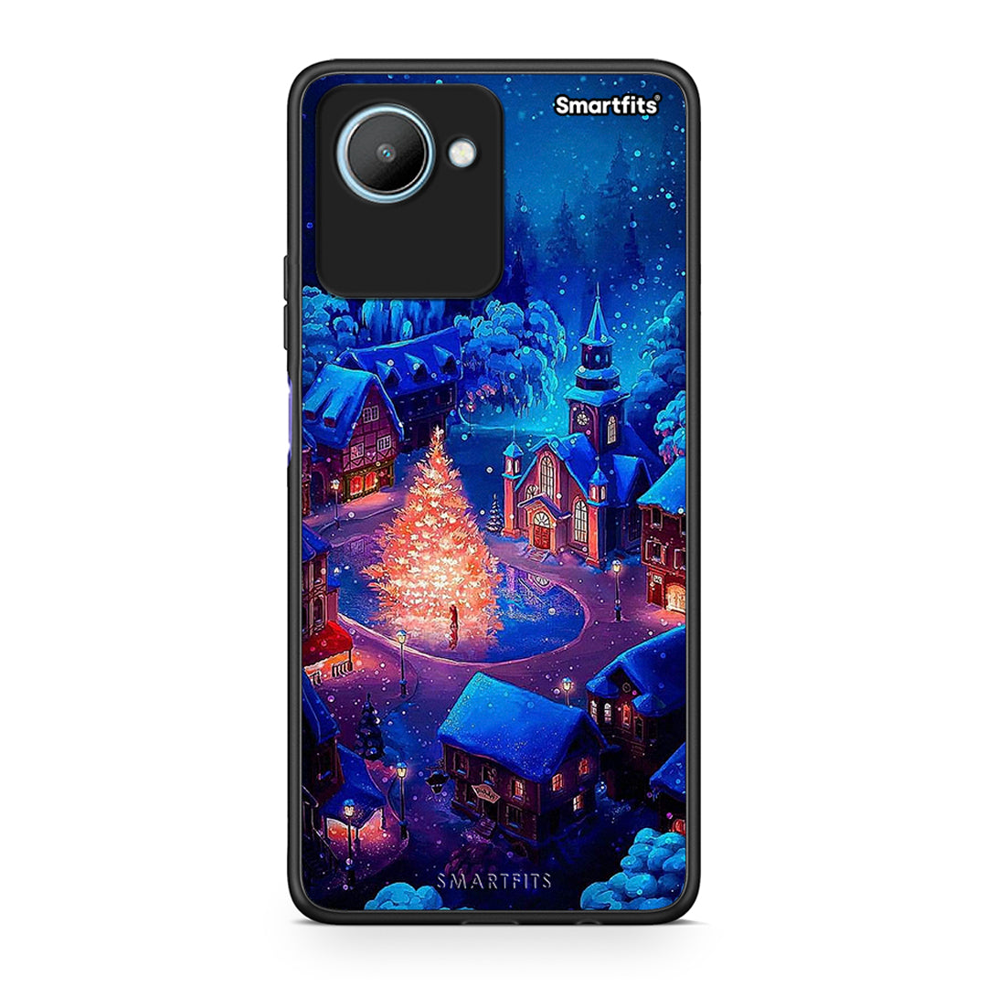 Θήκη Realme C30 Xmas Village από τη Smartfits με σχέδιο στο πίσω μέρος και μαύρο περίβλημα | Realme C30 Xmas Village Case with Colorful Back and Black Bezels