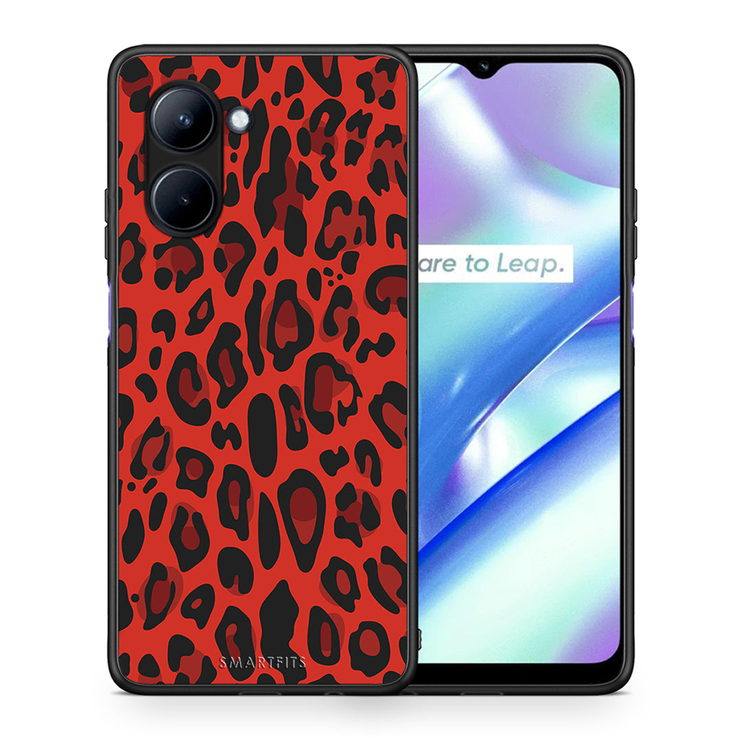 Θήκη Realme C33 Animal Red Leopard από τη Smartfits με σχέδιο στο πίσω μέρος και μαύρο περίβλημα | Realme C33 Animal Red Leopard Case with Colorful Back and Black Bezels