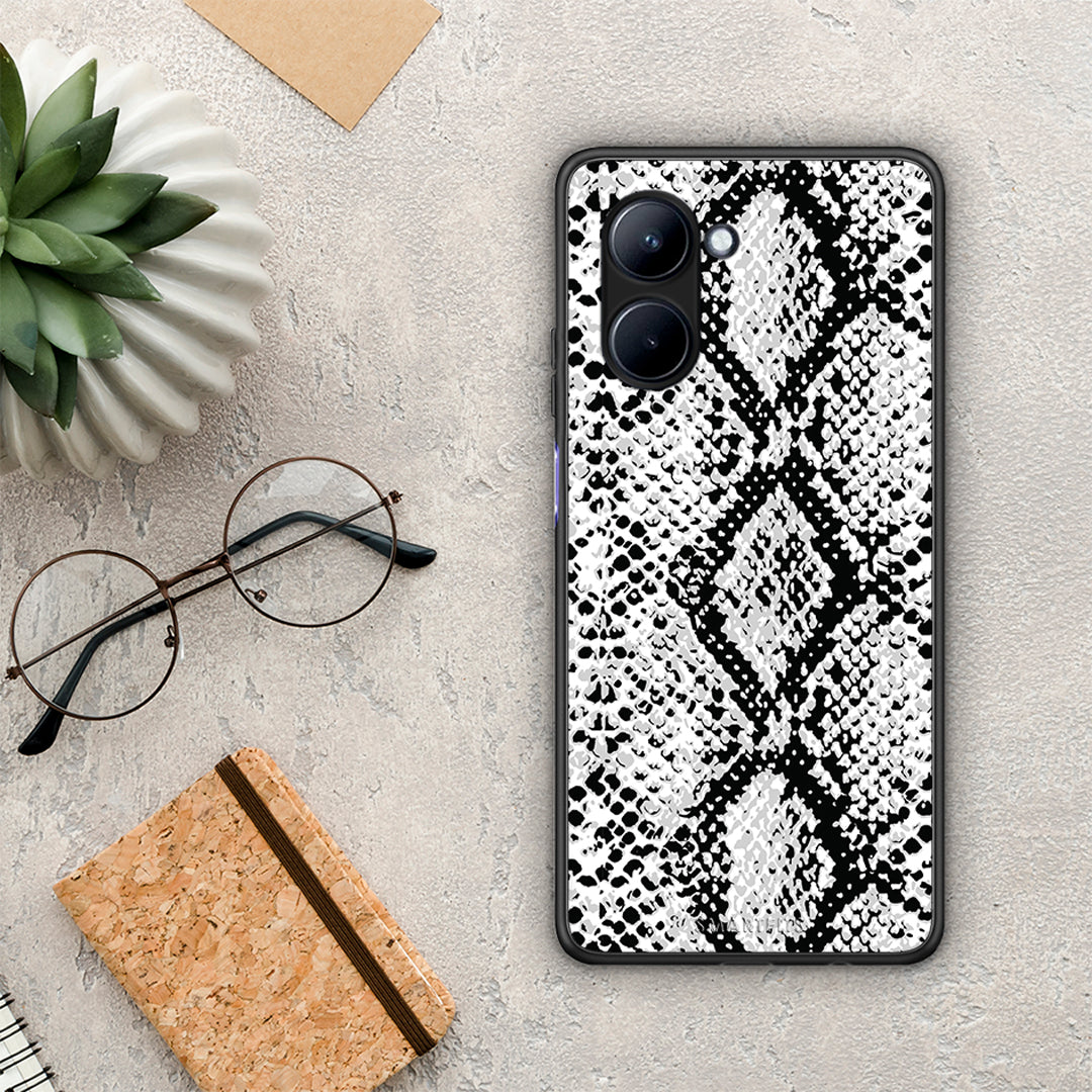 Θήκη Realme C33 Animal White Snake από τη Smartfits με σχέδιο στο πίσω μέρος και μαύρο περίβλημα | Realme C33 Animal White Snake Case with Colorful Back and Black Bezels