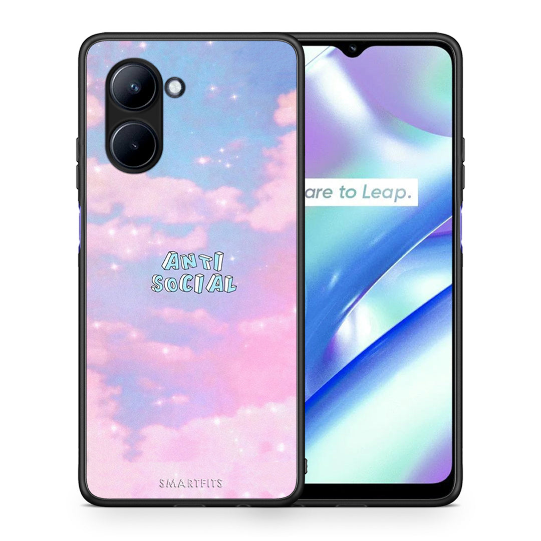 Θήκη Realme C33 Anti Social από τη Smartfits με σχέδιο στο πίσω μέρος και μαύρο περίβλημα | Realme C33 Anti Social Case with Colorful Back and Black Bezels
