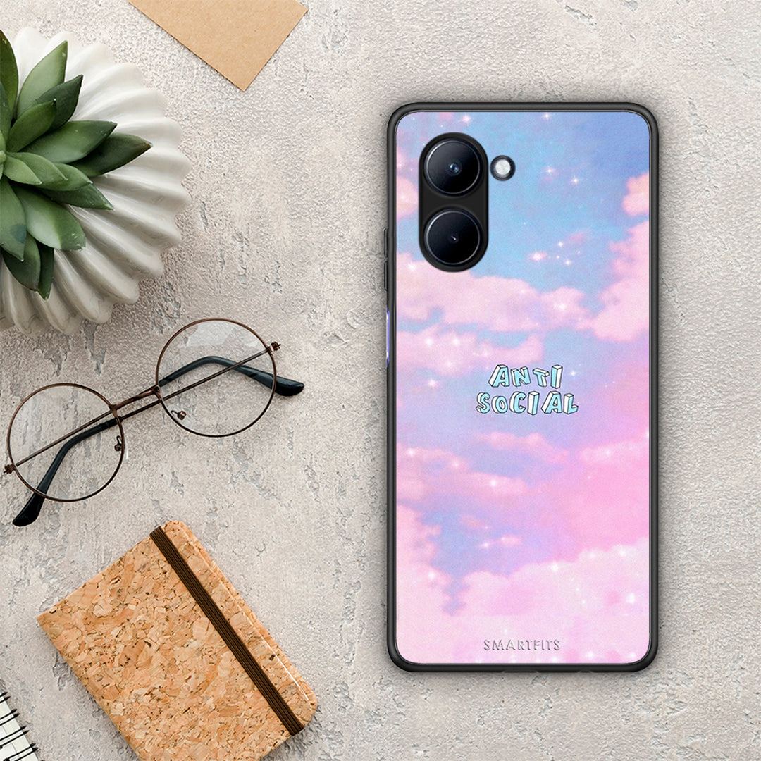 Θήκη Realme C33 Anti Social από τη Smartfits με σχέδιο στο πίσω μέρος και μαύρο περίβλημα | Realme C33 Anti Social Case with Colorful Back and Black Bezels