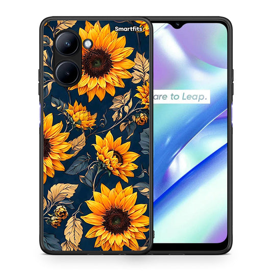 Θήκη Realme C33 Autumn Sunflowers από τη Smartfits με σχέδιο στο πίσω μέρος και μαύρο περίβλημα | Realme C33 Autumn Sunflowers Case with Colorful Back and Black Bezels