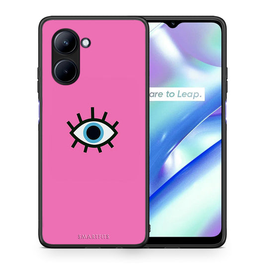 Θήκη Realme C33 Blue Eye Pink από τη Smartfits με σχέδιο στο πίσω μέρος και μαύρο περίβλημα | Realme C33 Blue Eye Pink Case with Colorful Back and Black Bezels
