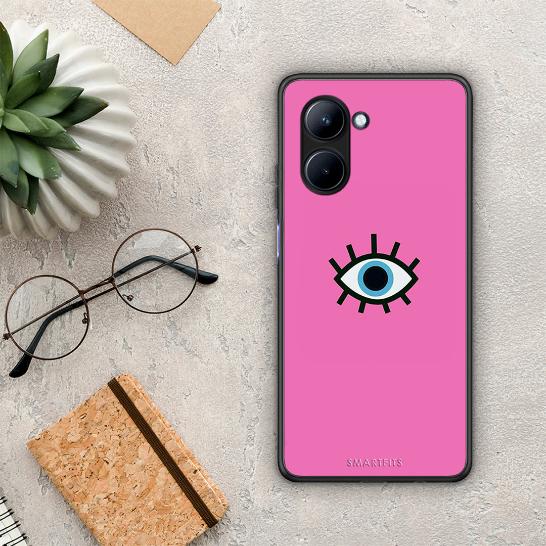 Θήκη Realme C33 Blue Eye Pink από τη Smartfits με σχέδιο στο πίσω μέρος και μαύρο περίβλημα | Realme C33 Blue Eye Pink Case with Colorful Back and Black Bezels