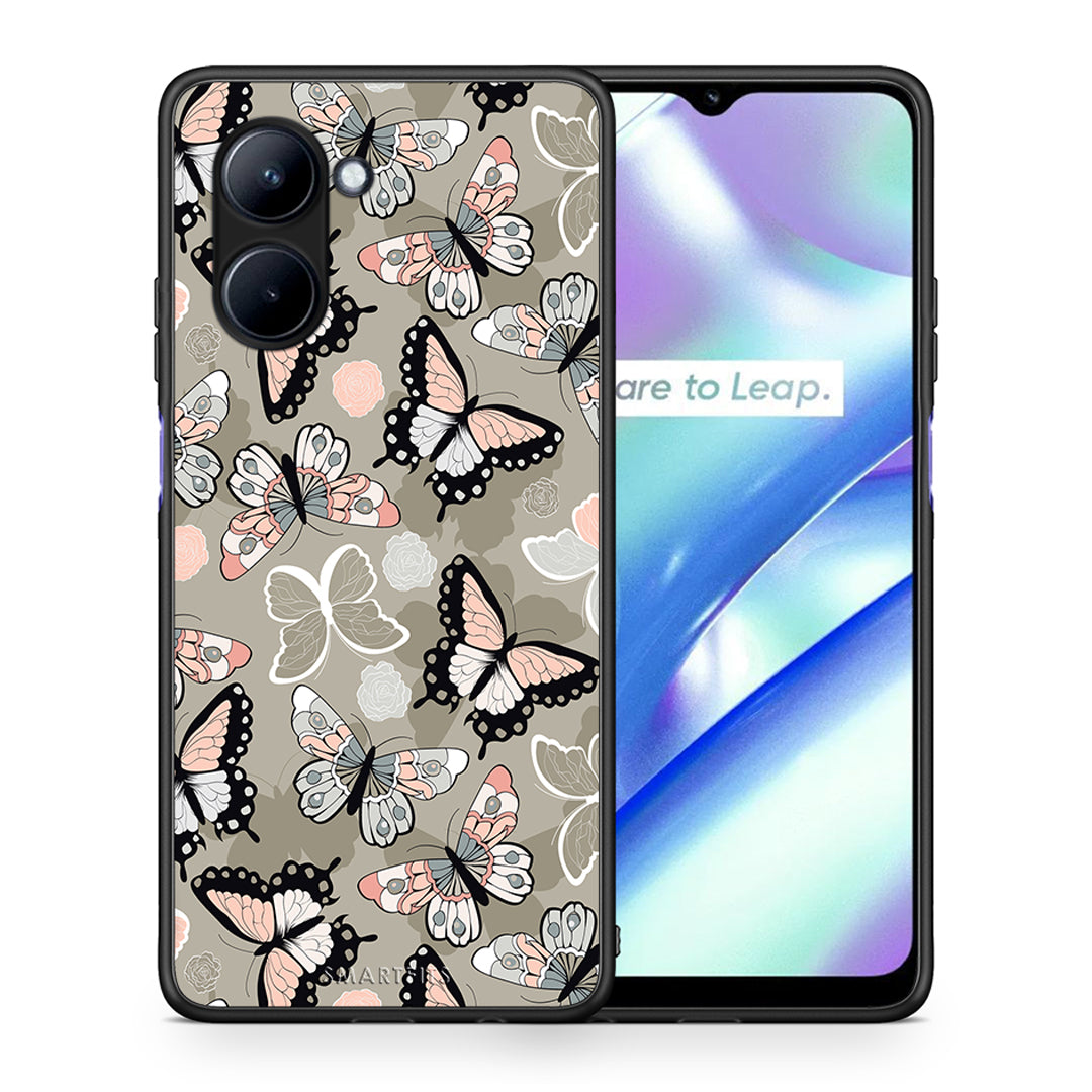 Θήκη Realme C33 Boho Butterflies από τη Smartfits με σχέδιο στο πίσω μέρος και μαύρο περίβλημα | Realme C33 Boho Butterflies Case with Colorful Back and Black Bezels