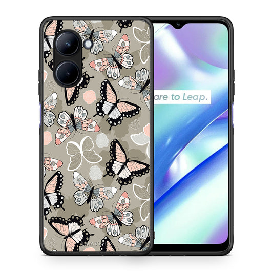 Θήκη Realme C33 Boho Butterflies από τη Smartfits με σχέδιο στο πίσω μέρος και μαύρο περίβλημα | Realme C33 Boho Butterflies Case with Colorful Back and Black Bezels