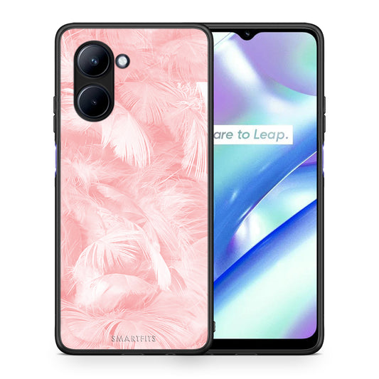 Θήκη Realme C33 Boho Pink Feather από τη Smartfits με σχέδιο στο πίσω μέρος και μαύρο περίβλημα | Realme C33 Boho Pink Feather Case with Colorful Back and Black Bezels