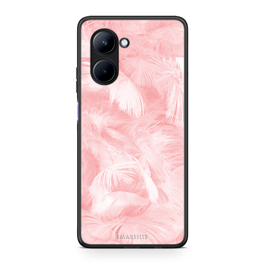 Θήκη Realme C33 Boho Pink Feather από τη Smartfits με σχέδιο στο πίσω μέρος και μαύρο περίβλημα | Realme C33 Boho Pink Feather Case with Colorful Back and Black Bezels