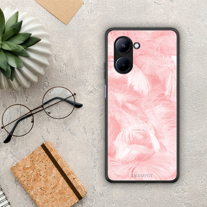 Θήκη Realme C33 Boho Pink Feather από τη Smartfits με σχέδιο στο πίσω μέρος και μαύρο περίβλημα | Realme C33 Boho Pink Feather Case with Colorful Back and Black Bezels