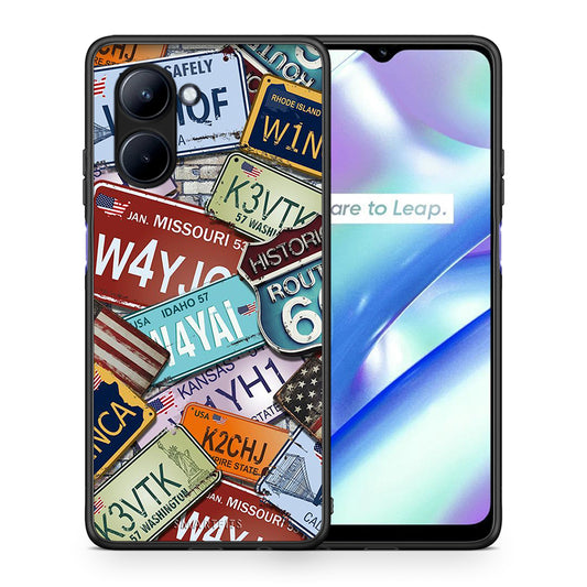 Θήκη Realme C33 Car Plates από τη Smartfits με σχέδιο στο πίσω μέρος και μαύρο περίβλημα | Realme C33 Car Plates Case with Colorful Back and Black Bezels