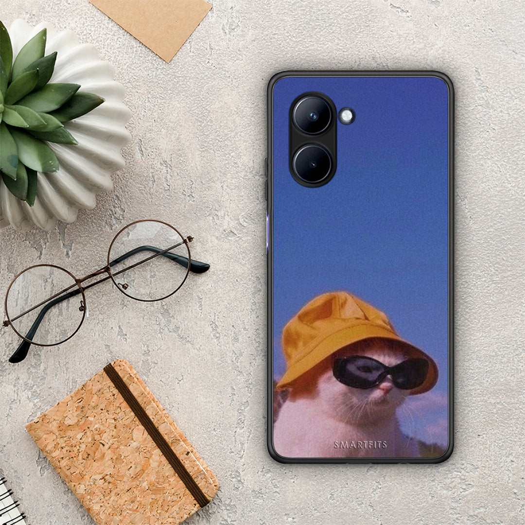 Θήκη Realme C33 Cat Diva από τη Smartfits με σχέδιο στο πίσω μέρος και μαύρο περίβλημα | Realme C33 Cat Diva Case with Colorful Back and Black Bezels