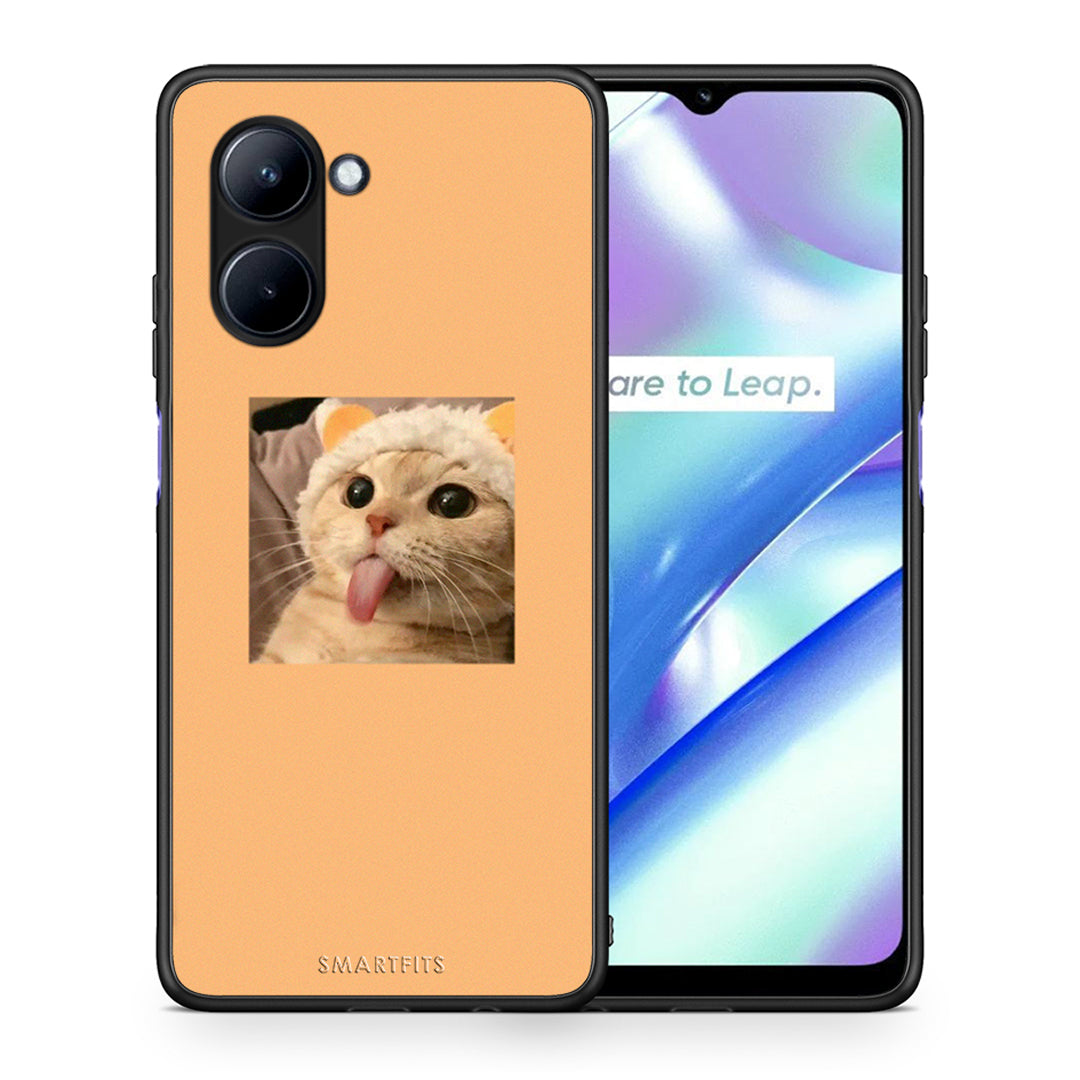 Θήκη Realme C33 Cat Tongue από τη Smartfits με σχέδιο στο πίσω μέρος και μαύρο περίβλημα | Realme C33 Cat Tongue Case with Colorful Back and Black Bezels