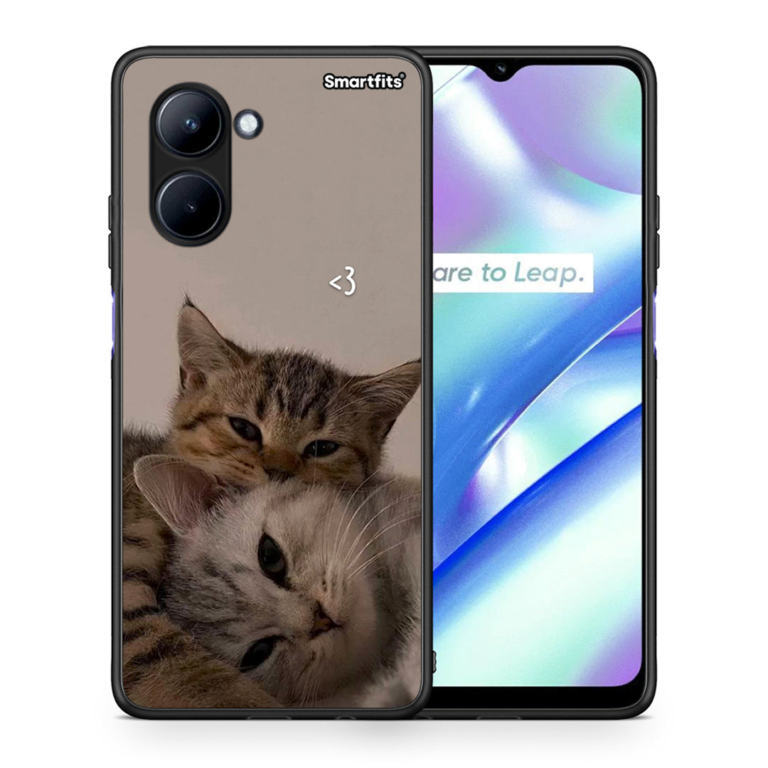 Θήκη Realme C33 Cats In Love από τη Smartfits με σχέδιο στο πίσω μέρος και μαύρο περίβλημα | Realme C33 Cats In Love Case with Colorful Back and Black Bezels