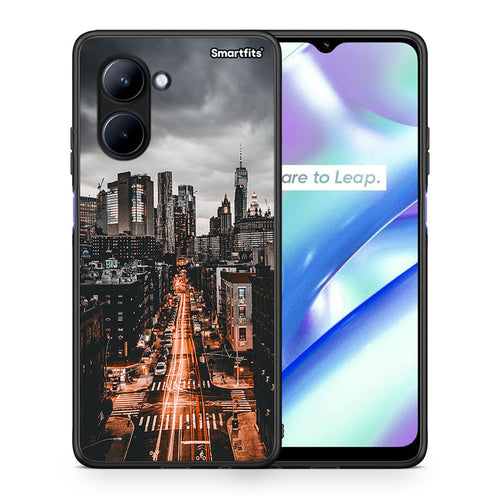 Θήκη Realme C33 City Lights από τη Smartfits με σχέδιο στο πίσω μέρος και μαύρο περίβλημα | Realme C33 City Lights Case with Colorful Back and Black Bezels