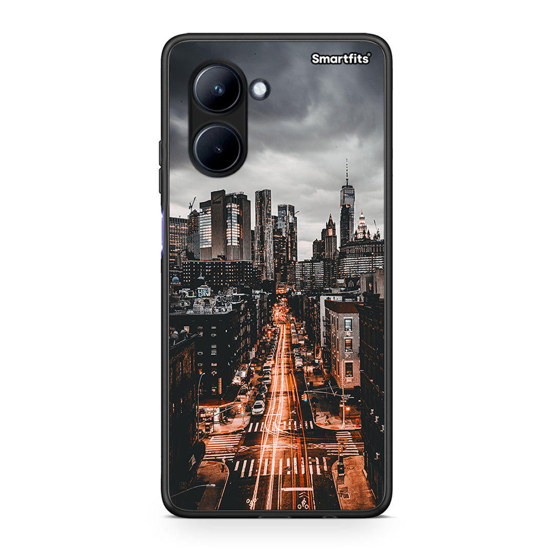 Θήκη Realme C33 City Lights από τη Smartfits με σχέδιο στο πίσω μέρος και μαύρο περίβλημα | Realme C33 City Lights Case with Colorful Back and Black Bezels