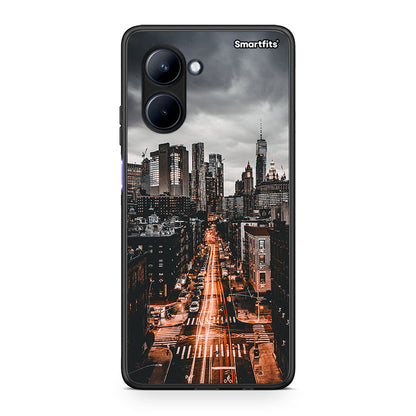 Θήκη Realme C33 City Lights από τη Smartfits με σχέδιο στο πίσω μέρος και μαύρο περίβλημα | Realme C33 City Lights Case with Colorful Back and Black Bezels