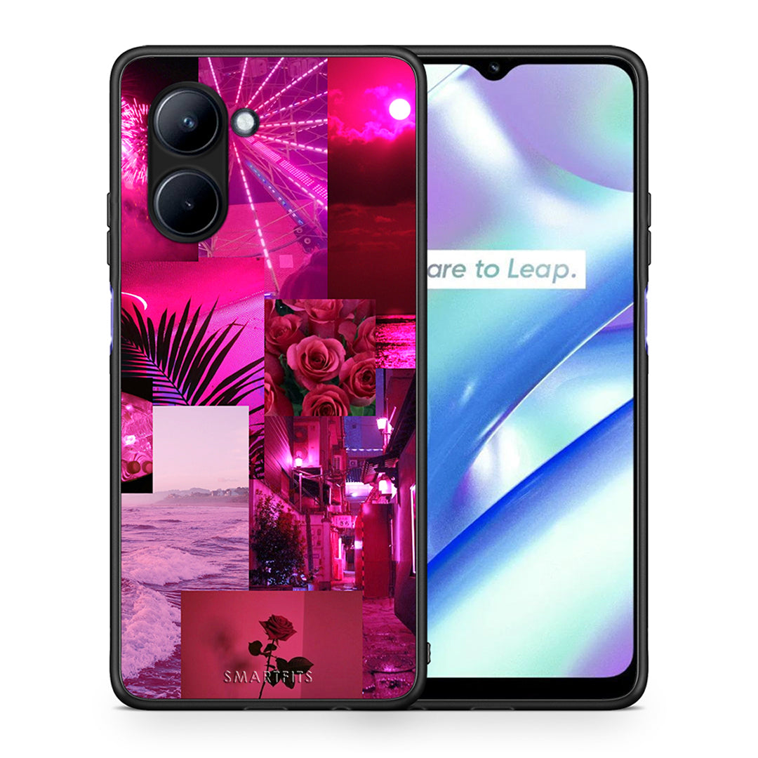 Θήκη Realme C33 Collage Red Roses από τη Smartfits με σχέδιο στο πίσω μέρος και μαύρο περίβλημα | Realme C33 Collage Red Roses Case with Colorful Back and Black Bezels