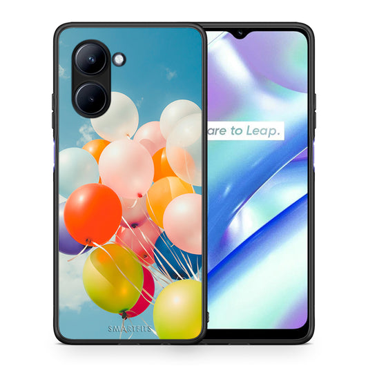Θήκη Realme C33 Colorful Balloons από τη Smartfits με σχέδιο στο πίσω μέρος και μαύρο περίβλημα | Realme C33 Colorful Balloons Case with Colorful Back and Black Bezels