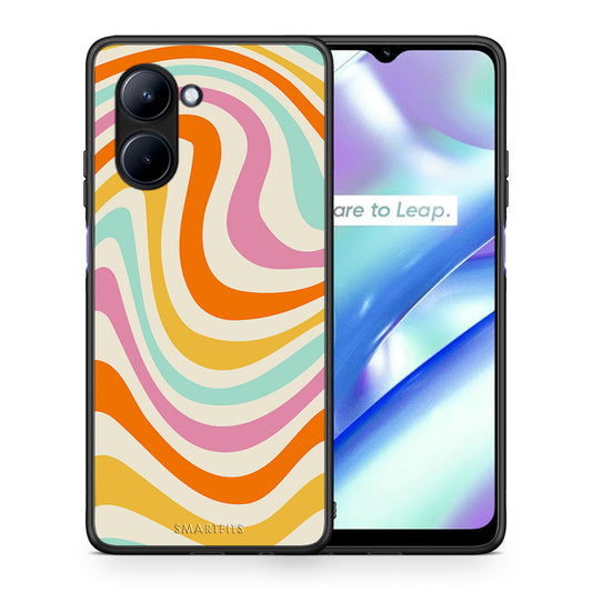 Θήκη Realme C33 Colourful Waves από τη Smartfits με σχέδιο στο πίσω μέρος και μαύρο περίβλημα | Realme C33 Colourful Waves Case with Colorful Back and Black Bezels