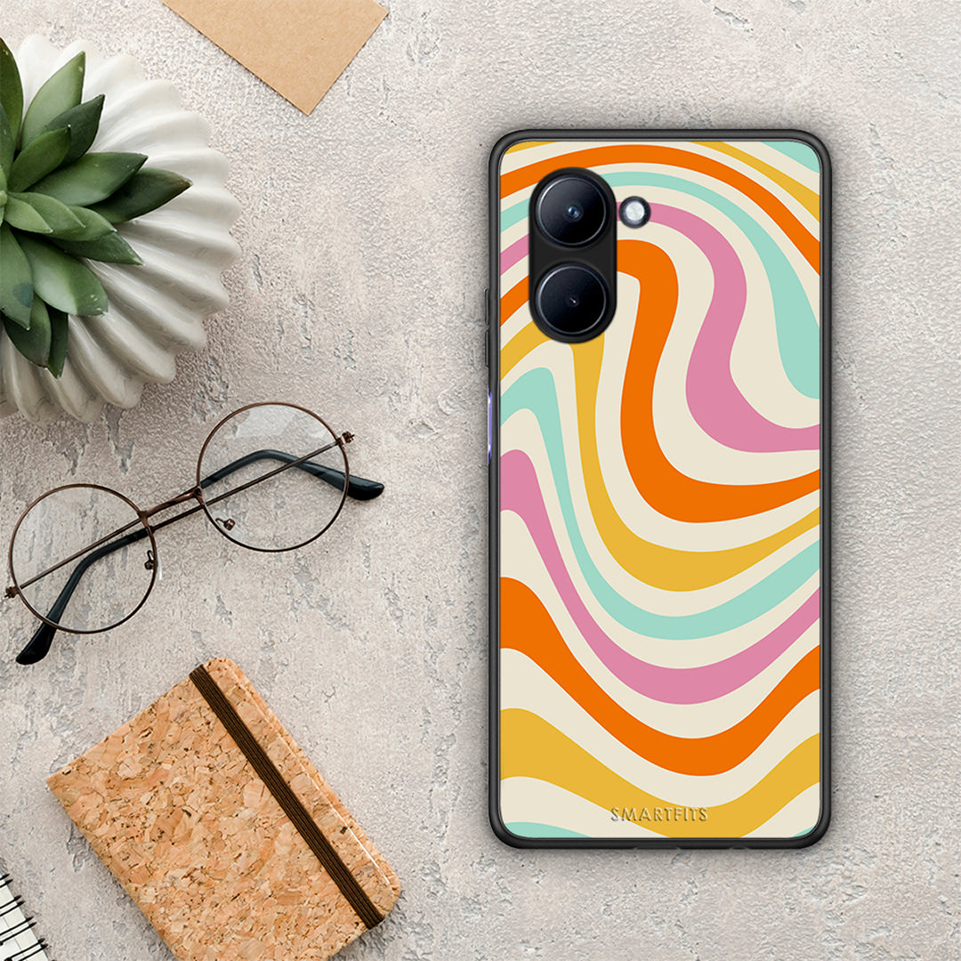 Θήκη Realme C33 Colourful Waves από τη Smartfits με σχέδιο στο πίσω μέρος και μαύρο περίβλημα | Realme C33 Colourful Waves Case with Colorful Back and Black Bezels