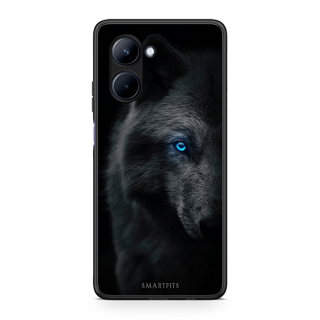 Θήκη Realme C33 Dark Wolf από τη Smartfits με σχέδιο στο πίσω μέρος και μαύρο περίβλημα | Realme C33 Dark Wolf Case with Colorful Back and Black Bezels