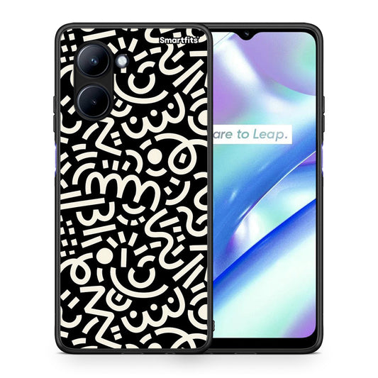 Θήκη Realme C33 Doodle Art από τη Smartfits με σχέδιο στο πίσω μέρος και μαύρο περίβλημα | Realme C33 Doodle Art Case with Colorful Back and Black Bezels