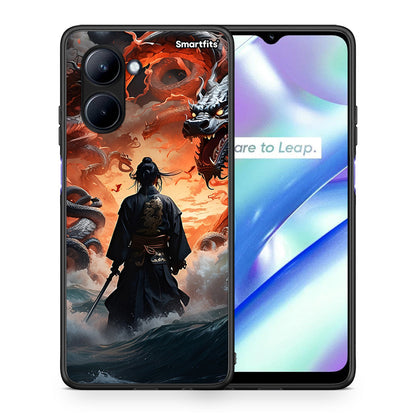 Θήκη Realme C33 Dragons Fight από τη Smartfits με σχέδιο στο πίσω μέρος και μαύρο περίβλημα | Realme C33 Dragons Fight Case with Colorful Back and Black Bezels