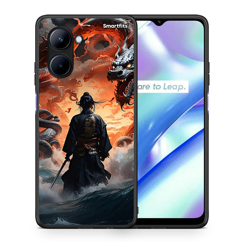Θήκη Realme C33 Dragons Fight από τη Smartfits με σχέδιο στο πίσω μέρος και μαύρο περίβλημα | Realme C33 Dragons Fight Case with Colorful Back and Black Bezels