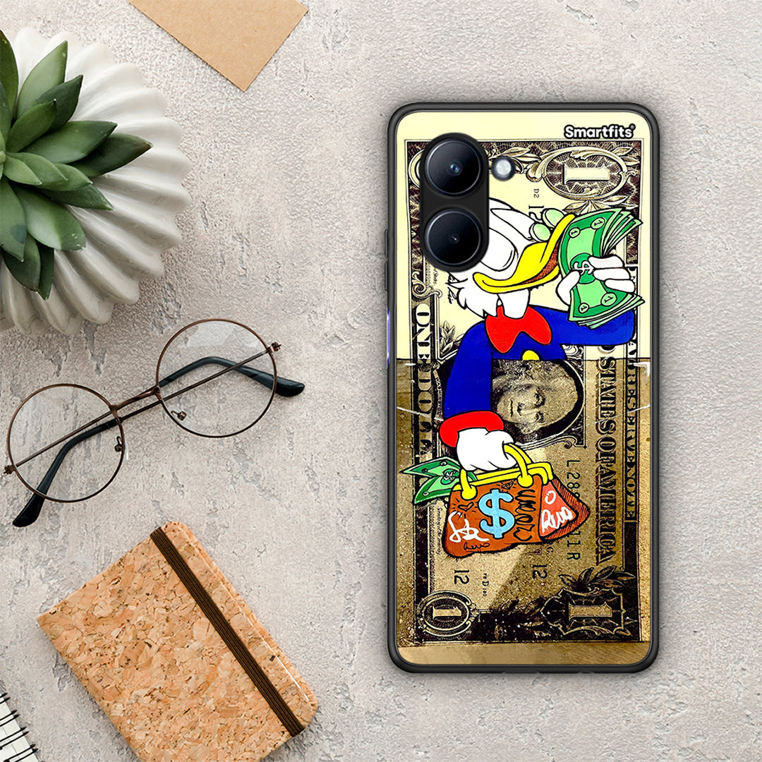 Θήκη Realme C33 Duck Money από τη Smartfits με σχέδιο στο πίσω μέρος και μαύρο περίβλημα | Realme C33 Duck Money Case with Colorful Back and Black Bezels