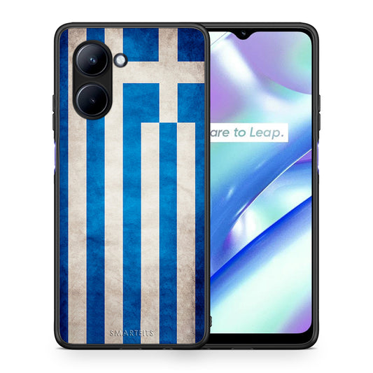 Θήκη Realme C33 Flag Greek από τη Smartfits με σχέδιο στο πίσω μέρος και μαύρο περίβλημα | Realme C33 Flag Greek Case with Colorful Back and Black Bezels