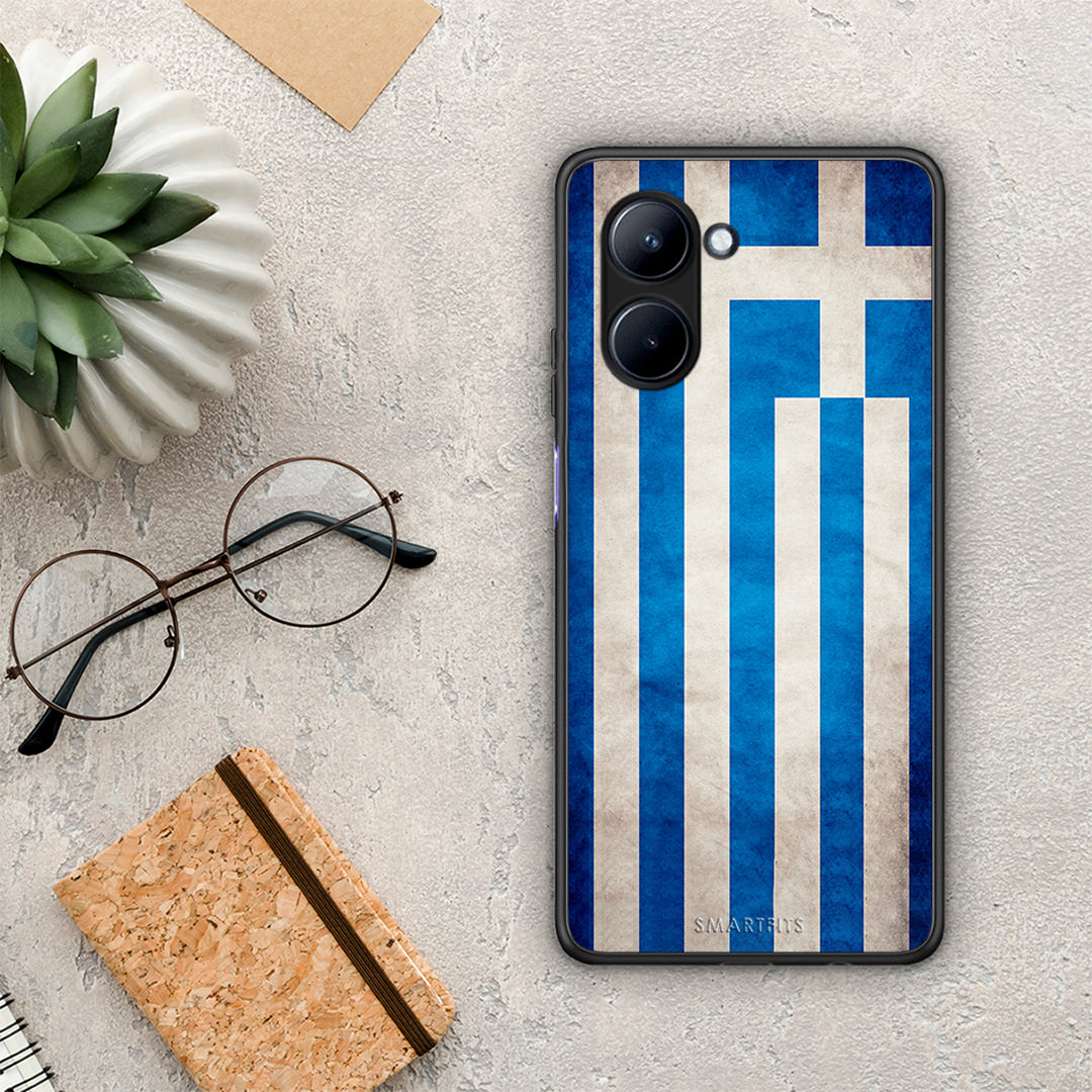 Θήκη Realme C33 Flag Greek από τη Smartfits με σχέδιο στο πίσω μέρος και μαύρο περίβλημα | Realme C33 Flag Greek Case with Colorful Back and Black Bezels