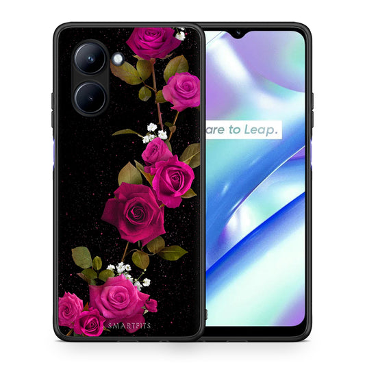 Θήκη Realme C33 Flower Red Roses από τη Smartfits με σχέδιο στο πίσω μέρος και μαύρο περίβλημα | Realme C33 Flower Red Roses Case with Colorful Back and Black Bezels