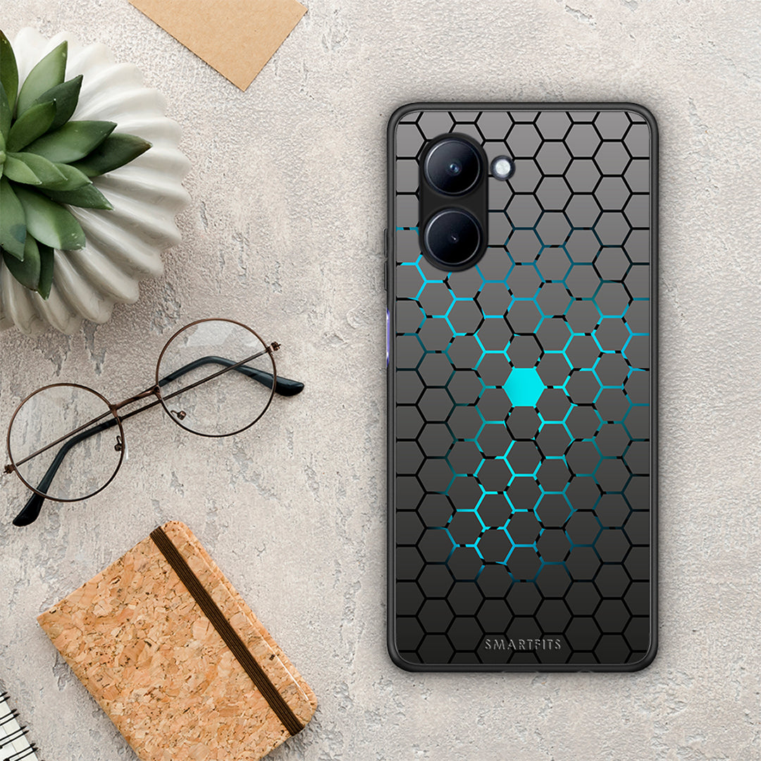 Θήκη Realme C33 Geometric Hexagonal από τη Smartfits με σχέδιο στο πίσω μέρος και μαύρο περίβλημα | Realme C33 Geometric Hexagonal Case with Colorful Back and Black Bezels